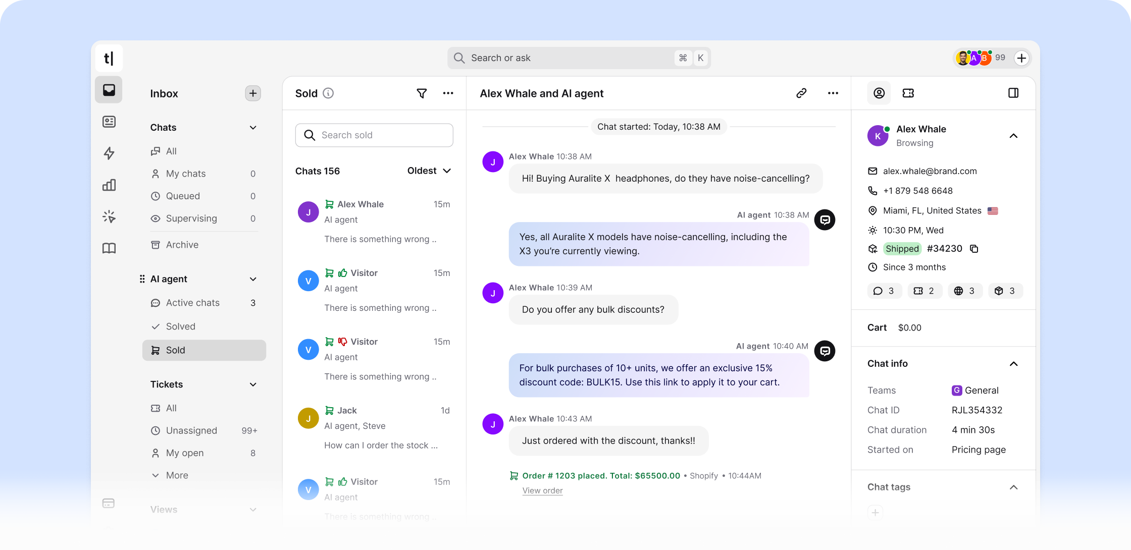 ChatBot AI agent workspace for retail customer support conversations